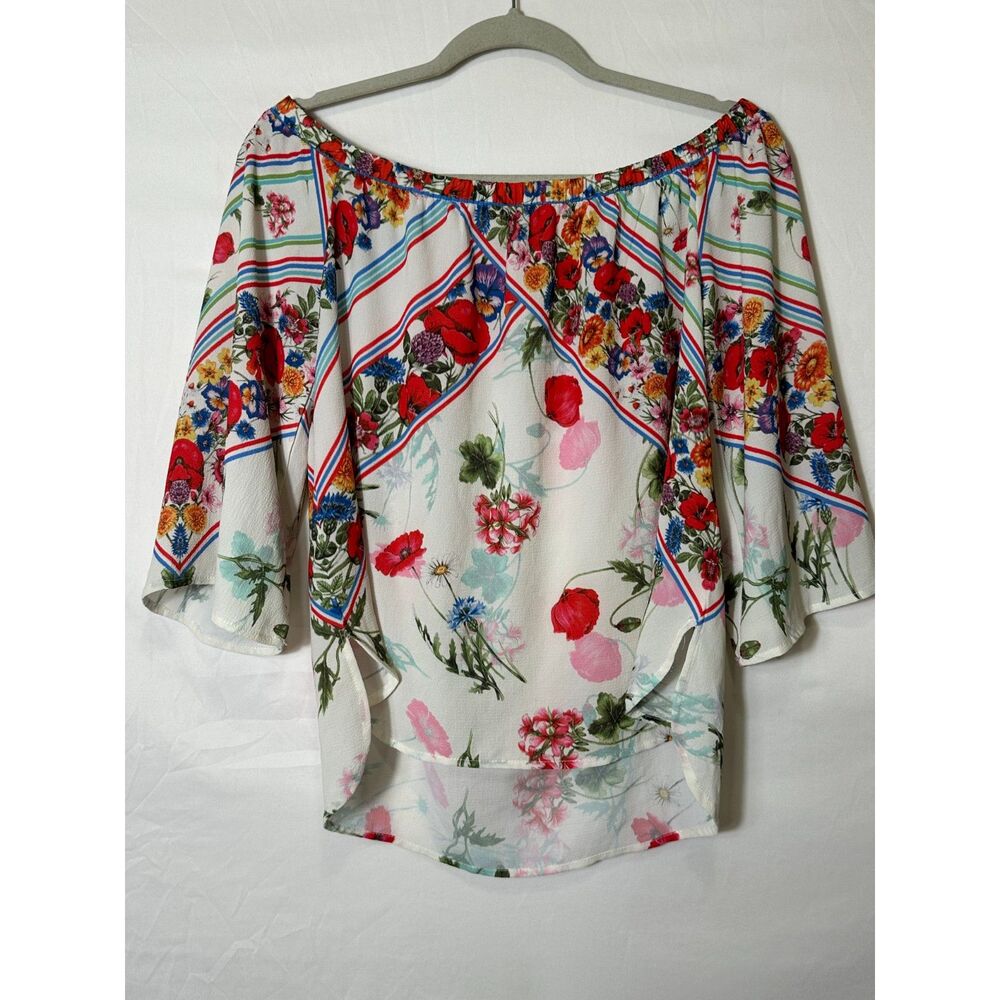 Jealous Tomato Women's Off The Shoulder Colorful Floral Blouse Size M